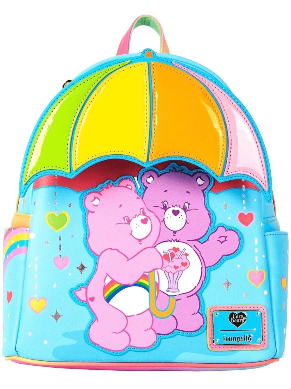 LOUNGEFLY 🆕 CARE BEARS Cheer Bear & Share Bear Rainbow Umbrella Mini Backpack